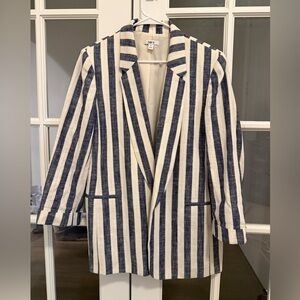 Bar III Striped Citychic Linen  Blazer in Navy and Cream